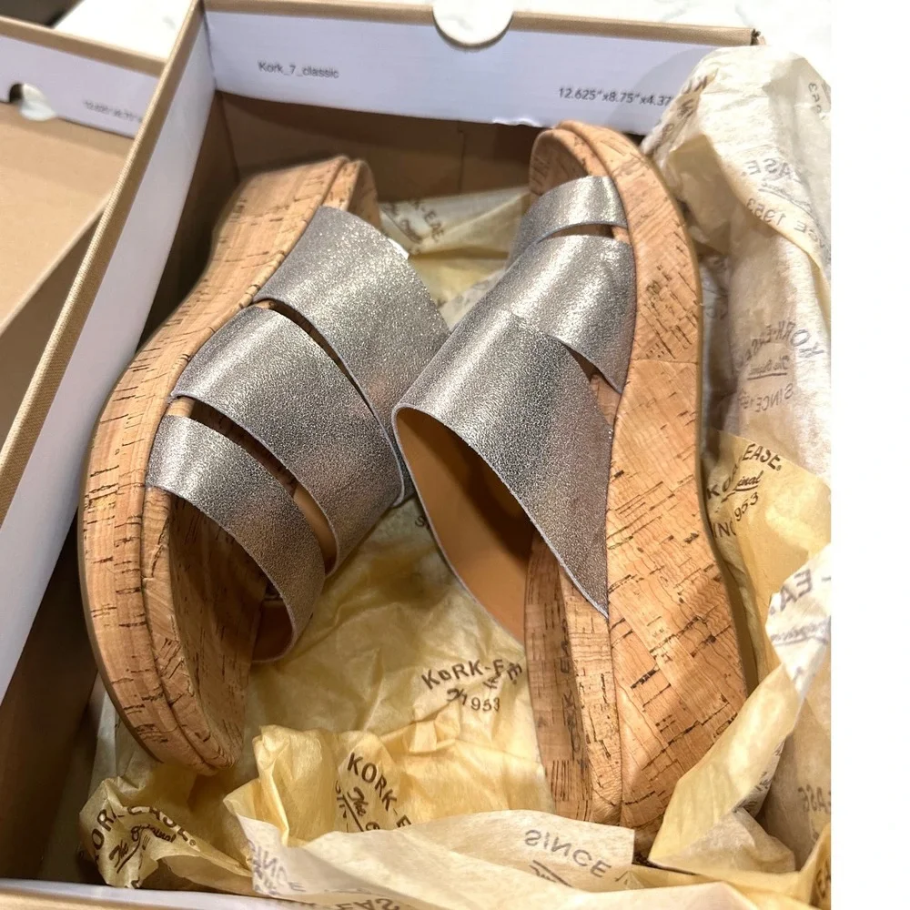 NEW IN BOX Kork-Ease Menzie Gold Metallic Leather Cork Wedge Slide Sandal Size8
